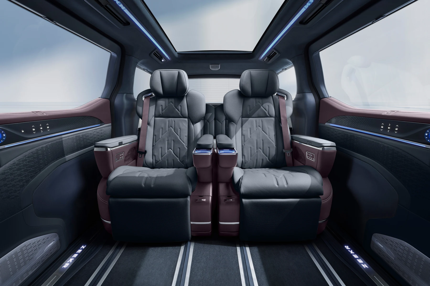 Official ZEEKR photograph of the individual second-row seats in the ZEEKR 009 cabin